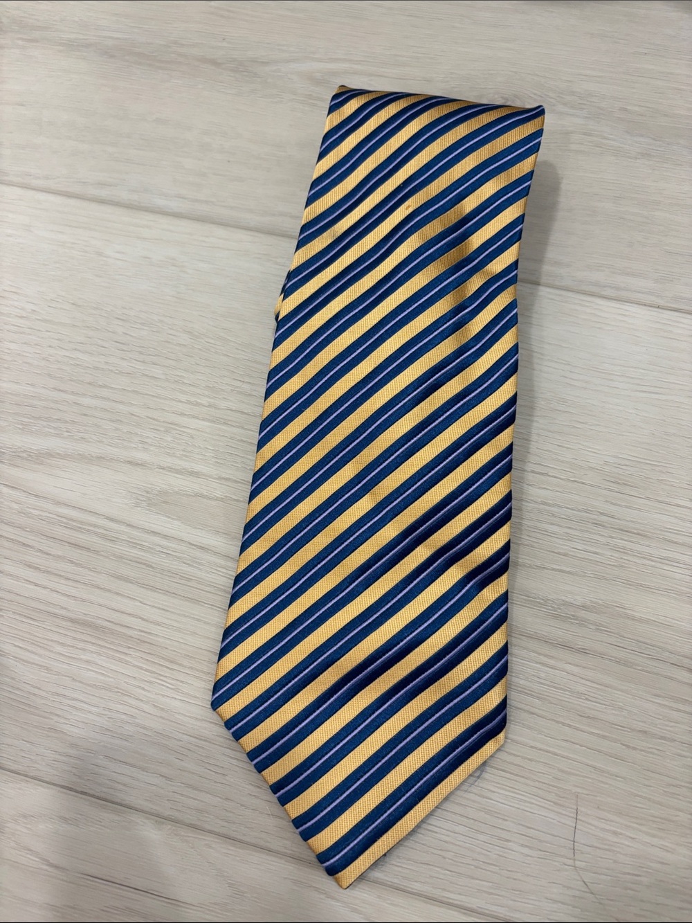 Charvet Classic Yellow and Navy Striped Men's Tie